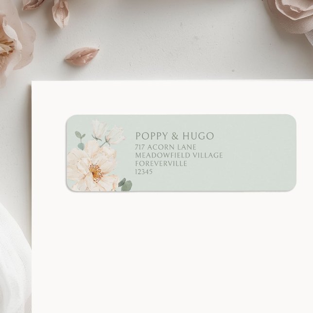 Étiquette Vert clair | Adresse de retour de mariage floral  (Créateur téléchargé)