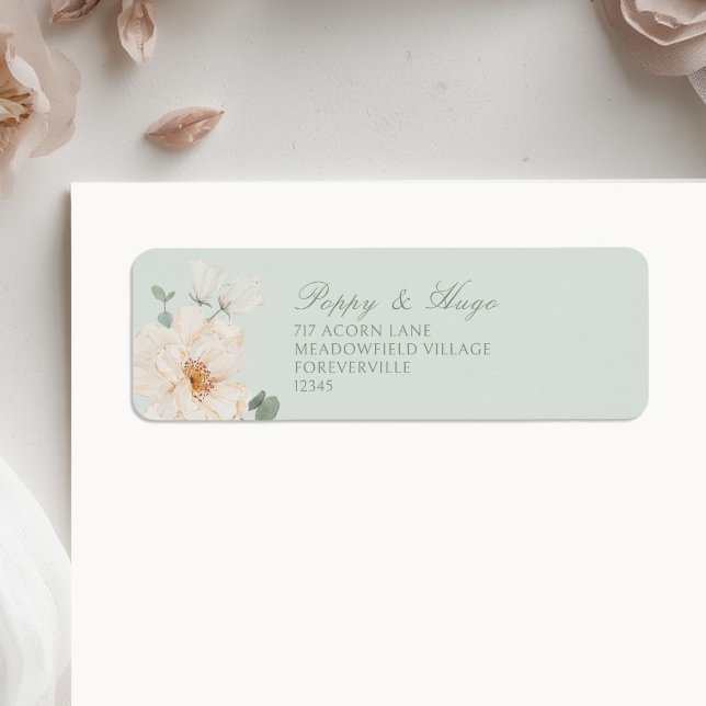 Étiquette Vert clair | Adresse de retour de mariage floral  (Créateur téléchargé)