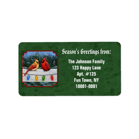 Étiquette Vert de cardinaux et de lumières de Noël