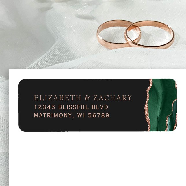 Étiquette Vert émeraude Rose Or Agate Adresse de Retour (Créateur téléchargé)