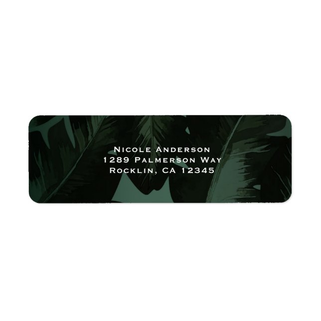 Étiquette Vert et noir Chic Feuilles Tropicales Mariage (Devant)