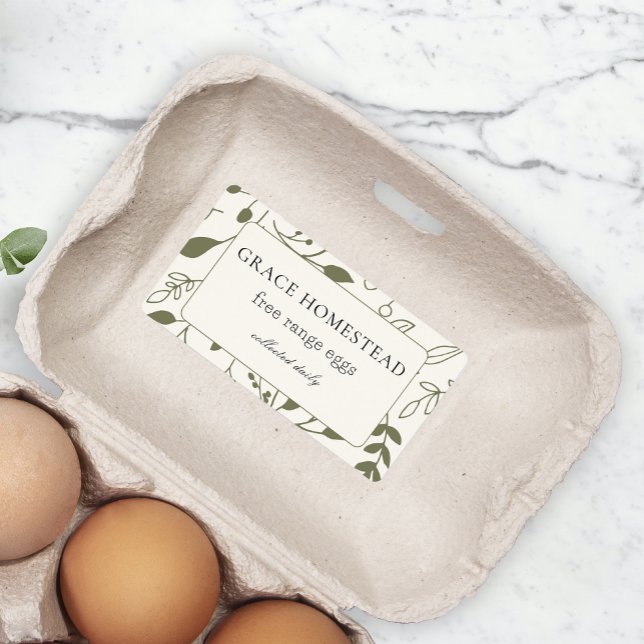 Étiquette Vert Floral Agritourisme Poulet Oeuf Carton Produi (Créateur téléchargé)