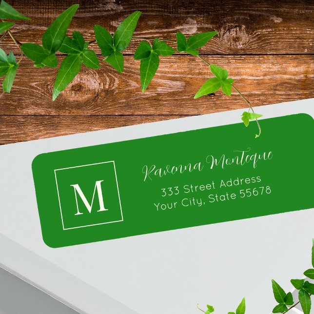 Étiquette Vert forêt Élégant Nom Personnalisé Monogramme (Créateur téléchargé)