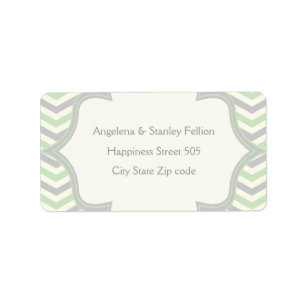 Étiquette Vert menthe moderne, gris chevron zigzag mariage