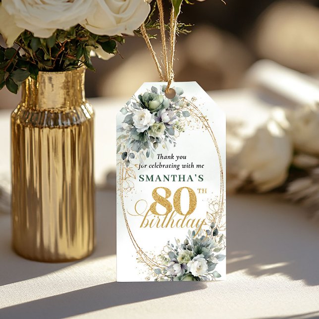 Étiquette verte botanique Boho 80e anniversaire (Boho 80th Birthday Botanical Green Tag

)