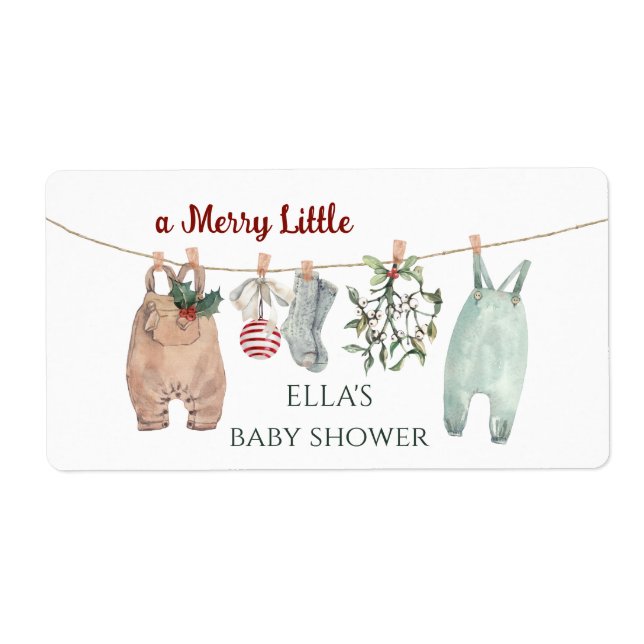 Étiquette Vêtements de Noël pour une Baby Shower Joyeuse (Devant)