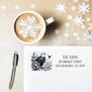 Étiquette Vibes d'hiver Aquarelle Aigle chauve Adresse de re