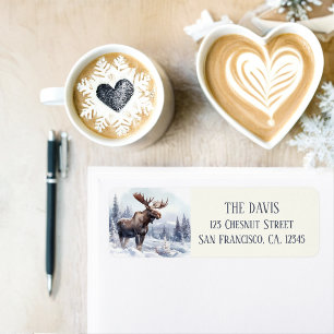 Étiquette Vibes d'hiver Aquarelle Moose Adresse de retour
