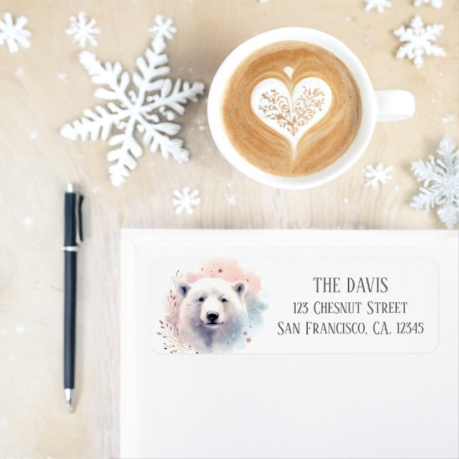 Étiquette Vibes d'hiver Aquarelle Ours polaire Adresse de re (Créateur téléchargé)