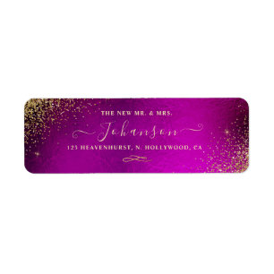 Étiquette Vibrant Fuschia+Faux Gold Parties scintillant Adre