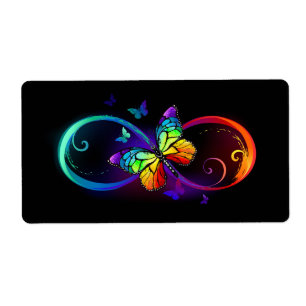 Étiquette Vibrant infinity with rainbow butterfly on black