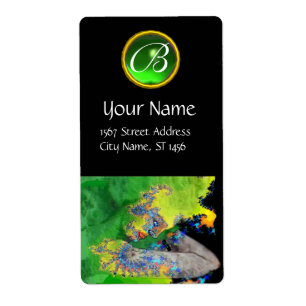 ÉTIQUETTE VIBRATIONS DE MATIÈRE MONOGRAMME ÉMERALLIEN VERT