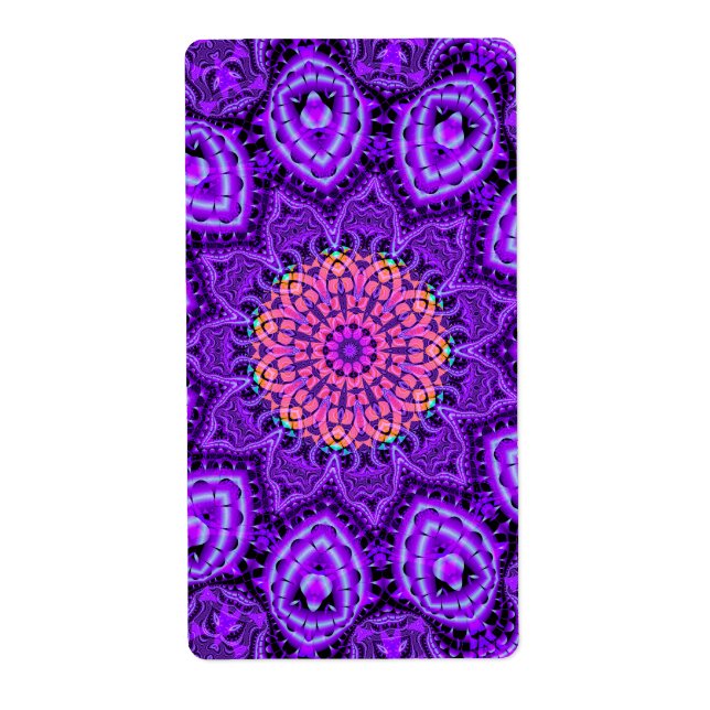 Étiquette Vibrations florales violettes ornées Kaleidoscope  (Devant)