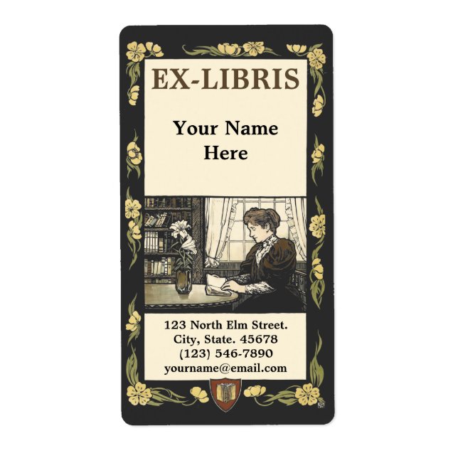 Étiquette Victorian Era Art Nouveau Woman Ex-Libris Template (Devant)