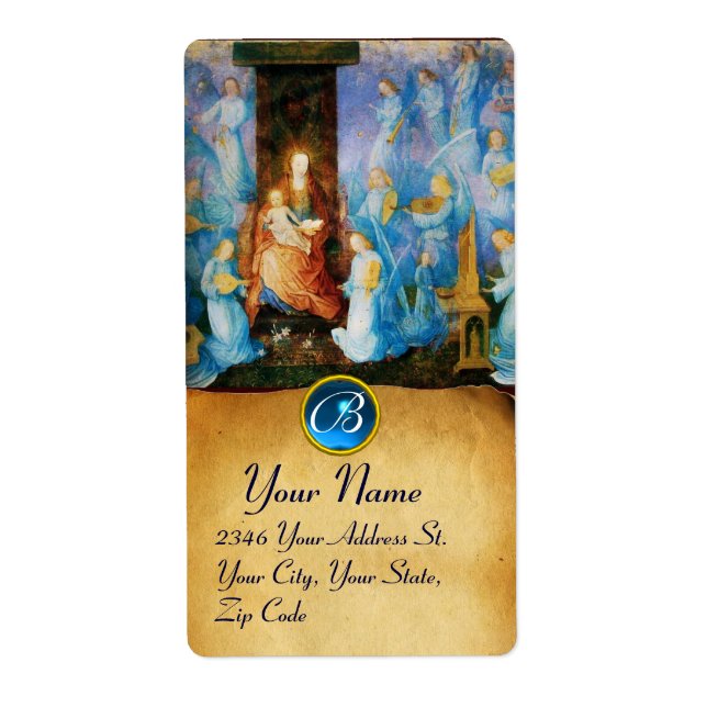 ÉTIQUETTE VIERGE AVEC ENFANT -CONCERT D'ANGES MONOGRAMME (Devant)