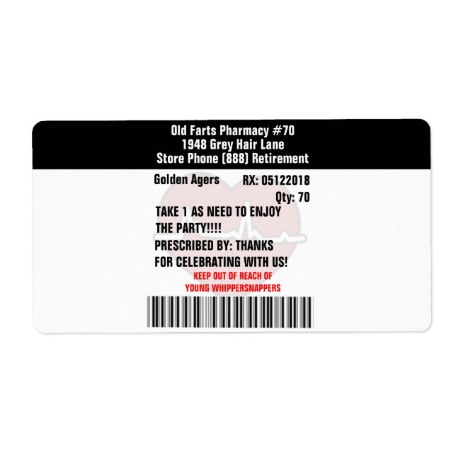 Étiquette Vieux Amusants Farts Prescription RX Bottle (Devant)