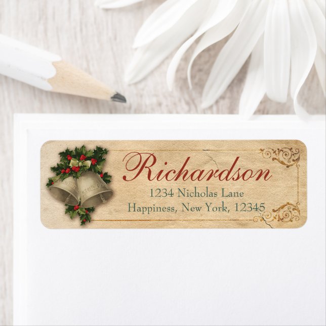 Étiquette Vieux Noël victorien antique cloches traditionnell (En situation)