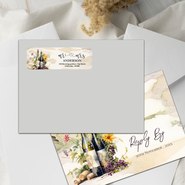 Étiquette Vignoble romantique Grapevine Vin Mariage Adresse (Romantic Vineyard Grapevine Wine Wedding Address Label)