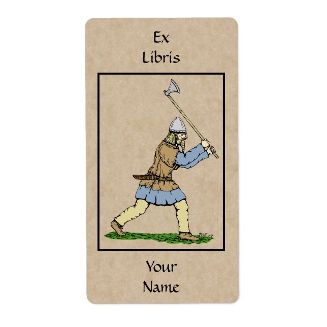 Étiquette Viking Warrior Wielding Broad-Ax Bookplate (Devant)