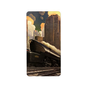Étiquette Ville vintage, train duplex T1 sur voies ferrées