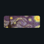 Étiquette Vincent van Gogh - Nuit étoilée<br><div class="desc">Starry Night (1889) de Vincent van Gogh est un post impressionnisme vintage de peinture de paysage d'art. Vue sur une ville dans une vallée la nuit avec les nuages tourbillonnants, les étoiles brillant et une belle lune jaune dorée croissant. Il a été peint pendant la journée de mémoire et est...</div>