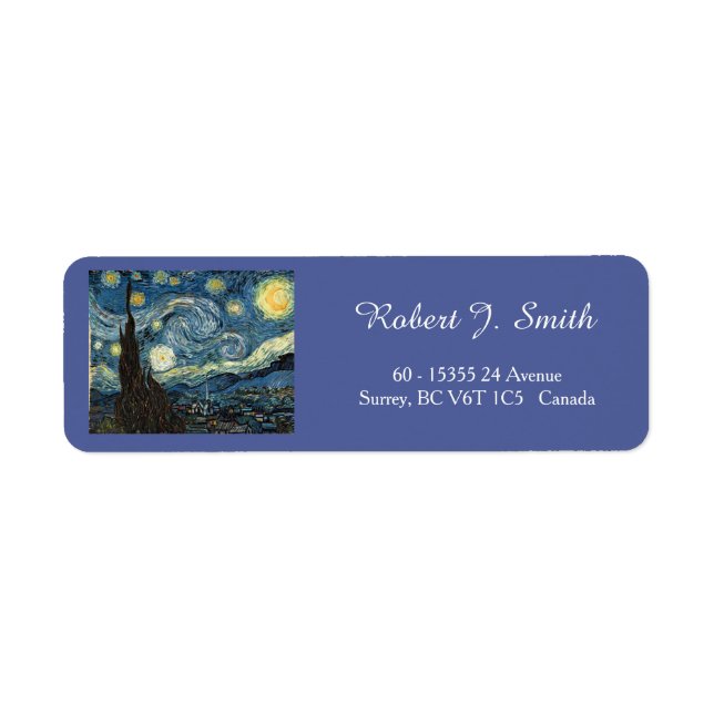 Étiquette Vincent van Gogh, Nuit étoilée (Devant)