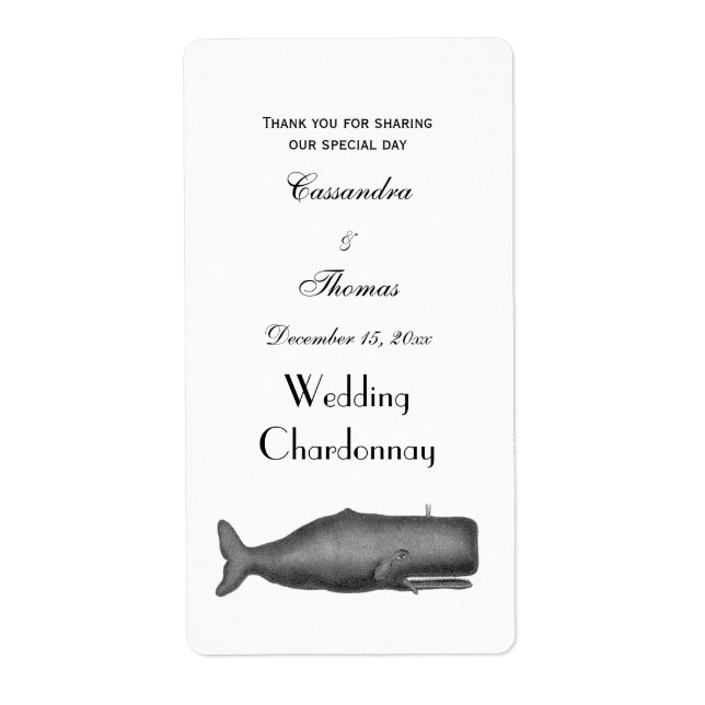 Étiquette Vintage 19th Century Whale Drawing N (Devant)