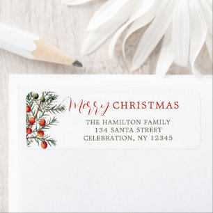 Étiquette Vintage À feuillage persistant Red Berries