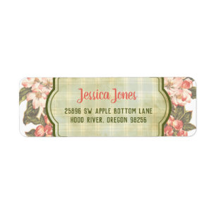 Étiquette Vintage Apple Blossom & Plaid Adresse de retour