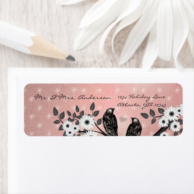 Étiquette Vintage Birds Adresse de Noël (En situation)