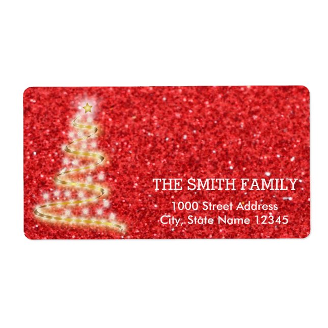 Étiquette Vintage Blanc Rouge Parties scintillant Noël Arbre (Devant)