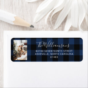 Étiquette Vintage Bleu et noir Buffalo Plaid Photo personnal