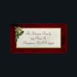 Étiquette Vintage Christmas Bell et Holly<br><div class="desc">L'image de l'époque victorienne,  aux couleurs riches,  est ornée d'une cloche argentée et de bouts de saint surlignés d'or sur un arrière - plan marbrée rouge.</div>