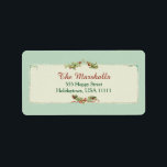 Étiquette Vintage Christmas Holly et Ribbon<br><div class="desc">Illustration de Noël de l'époque victorienne du vintage saint et ruban rouge avec étiquette parchemin et arrière - plan turquoise.</div>