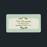 Étiquette Vintage Christmas Holly et Ribbon<br><div class="desc">Illustration de Noël de l'époque victorienne du vintage saint et ruban rouge avec étiquette parchemin et arrière - plan turquoise.</div>