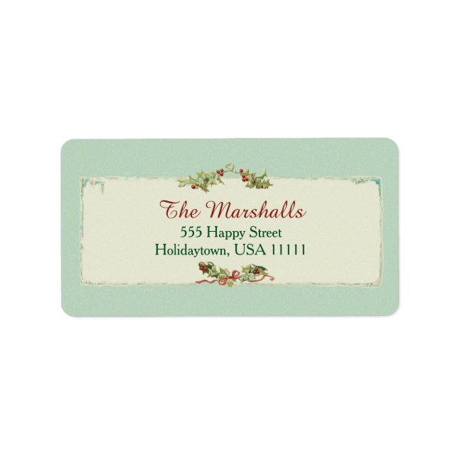 Étiquette Vintage Christmas Holly et Ribbon (Devant)