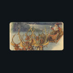Étiquette Vintage Christmas Santa Claus Sleigh with Reindeer<br><div class="desc">Vintage illustration Victorian Merry Christmas holiday scene featuring Santa Claus and his reindeer delivering toys on Christmas Eve. Santa is flying over the snow on a chilly winter night with a full moon in the sky.</div>