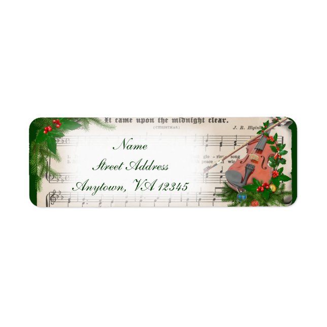 Étiquette Vintage Christmas Sheet Music with Festive Violin (Devant)