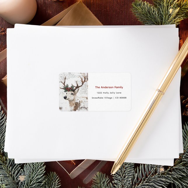 Étiquette Vintage Christmas Winter Reinder Adresse (Créateur téléchargé)