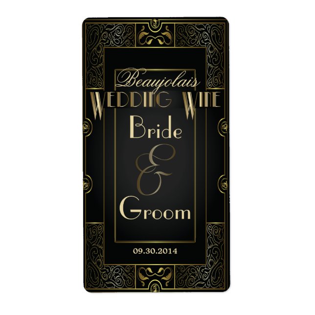 Étiquette Vintage Classic Gatsby Style Wedding Wine Label (Devant)
