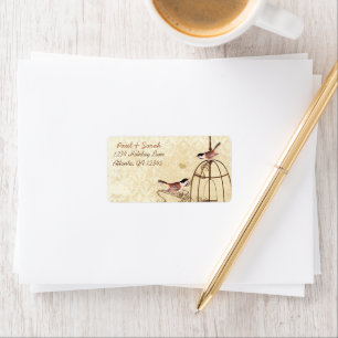Étiquette Vintage damas chickadees Brown cage d'oiseaux