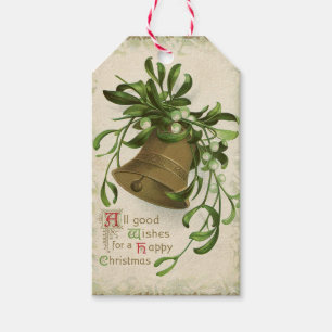 Étiquette vintage de cadeau de Bell de Noël (gui