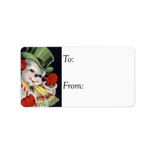 Étiquette vintage de cadeau de bonhomme de neige