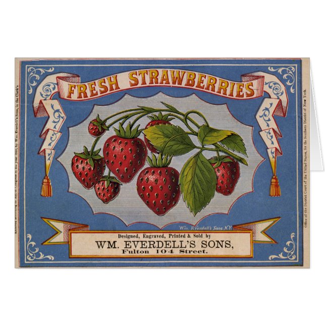 Étiquette vintage de caisse de fraises de KRW (Devant horizontal)