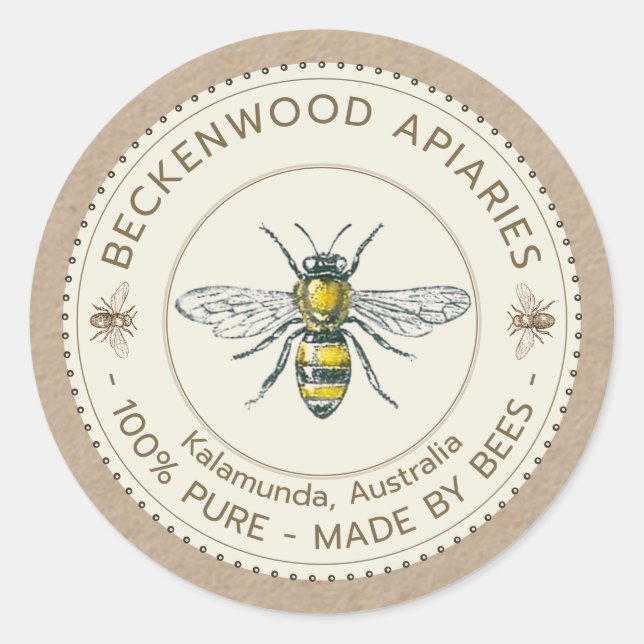 Étiquette vintage de miel d'abeille sur Kraft Beek (Devant)