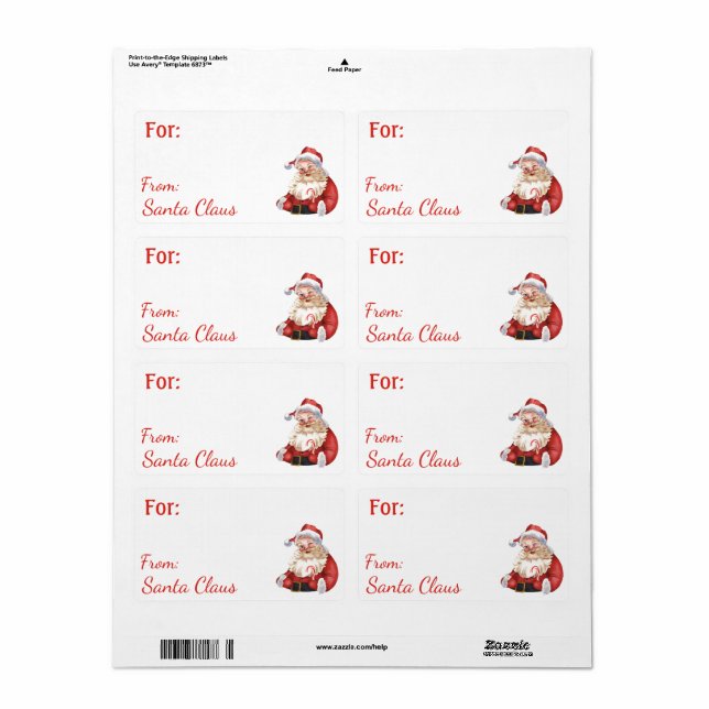Étiquette Vintage de Santa Claus personnalisé NOM cadeau (Feuille entière)