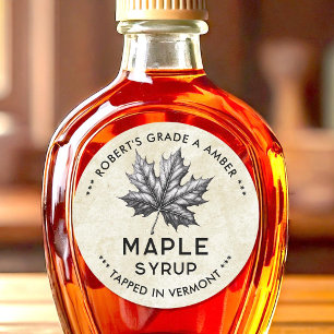 Étiquette vintage de sirop d'érable avec feuille