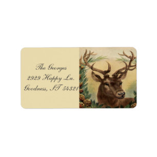 Étiquette Vintage Deer Buck Stag Nature Noël rustique