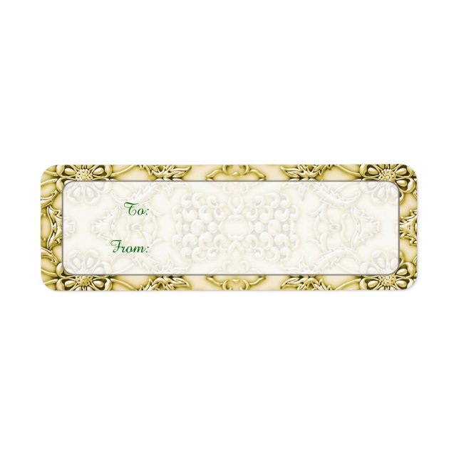 Étiquette Vintage Embossé Métallic Or Foil Design Floral (Devant)