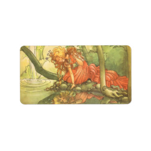 Étiquette Vintage Fairy Tale, Frog Prince Princess by Pond